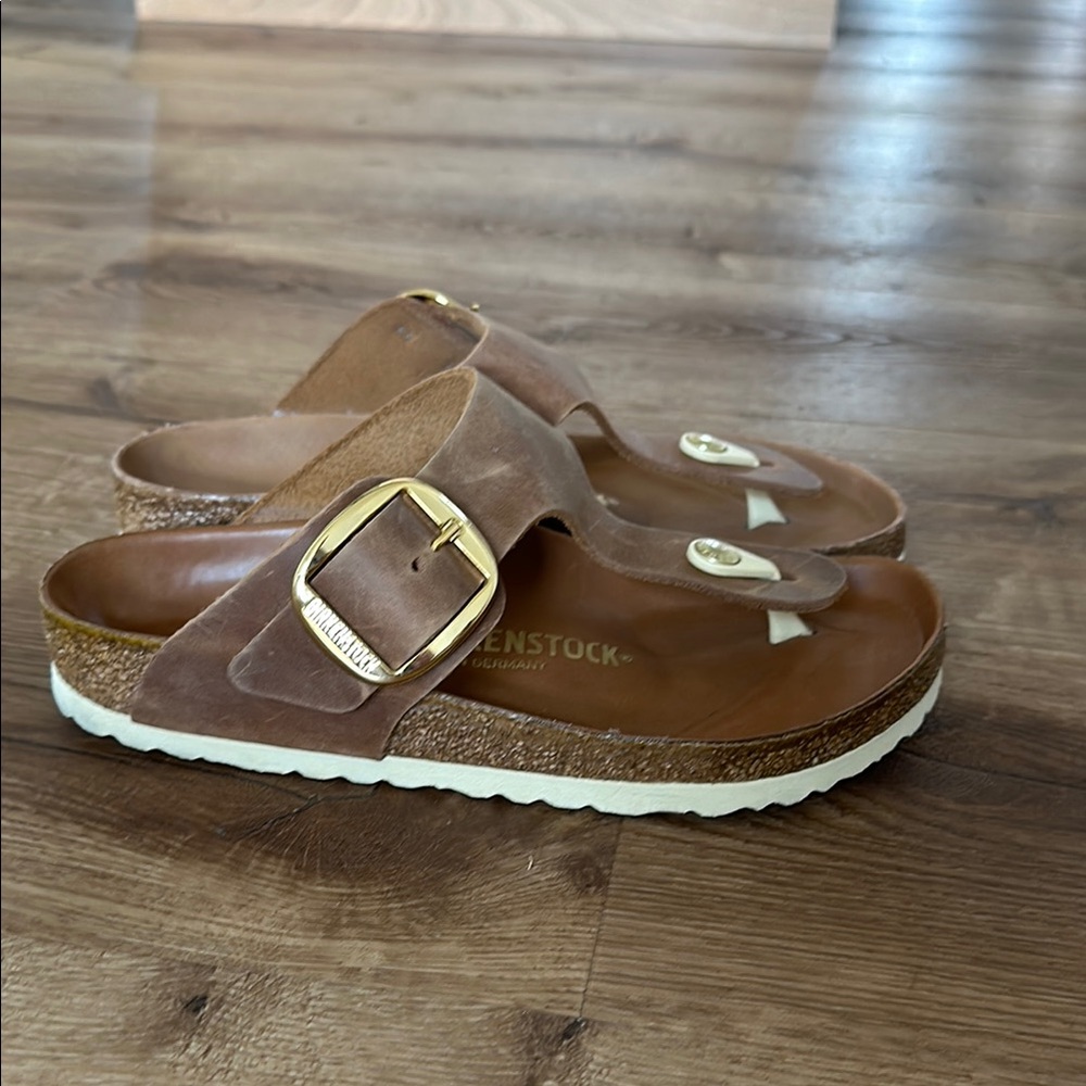 Birkenstock Brown Gizeh Big Buckle six 37 thong brown and gold